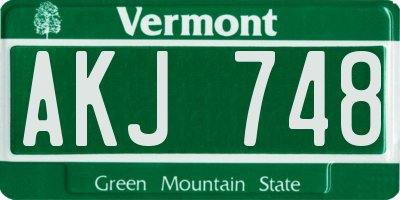 VT license plate AKJ748