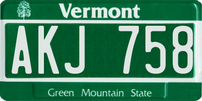 VT license plate AKJ758