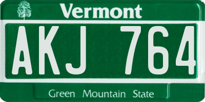 VT license plate AKJ764