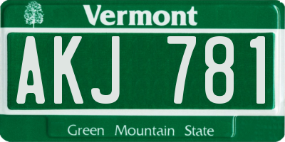 VT license plate AKJ781