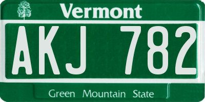 VT license plate AKJ782
