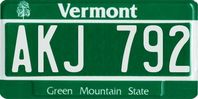 VT license plate AKJ792