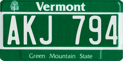 VT license plate AKJ794