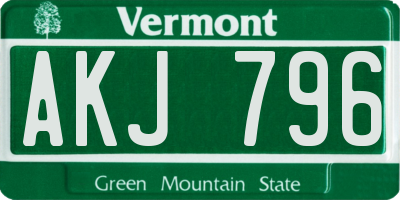 VT license plate AKJ796