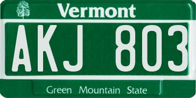 VT license plate AKJ803