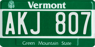VT license plate AKJ807