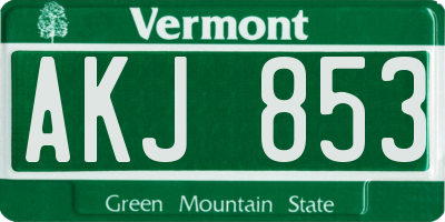 VT license plate AKJ853