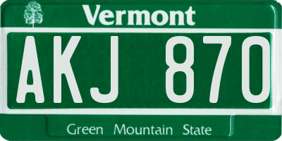 VT license plate AKJ870