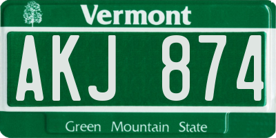 VT license plate AKJ874