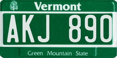 VT license plate AKJ890