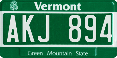 VT license plate AKJ894
