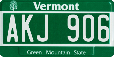 VT license plate AKJ906