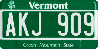 VT license plate AKJ909