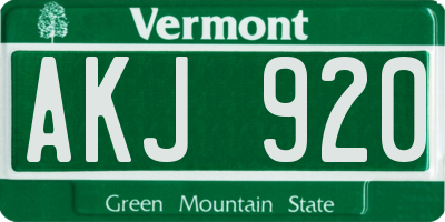 VT license plate AKJ920