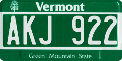 VT license plate AKJ922
