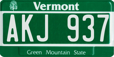 VT license plate AKJ937