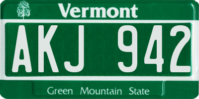 VT license plate AKJ942