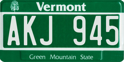 VT license plate AKJ945