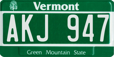 VT license plate AKJ947