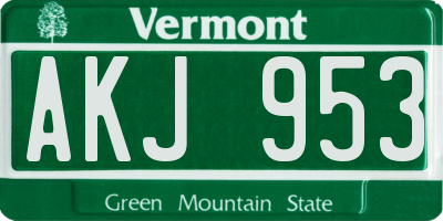 VT license plate AKJ953
