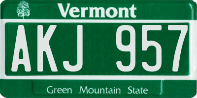 VT license plate AKJ957