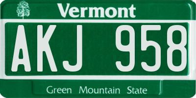 VT license plate AKJ958
