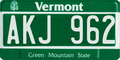 VT license plate AKJ962