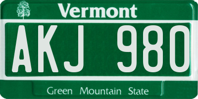 VT license plate AKJ980
