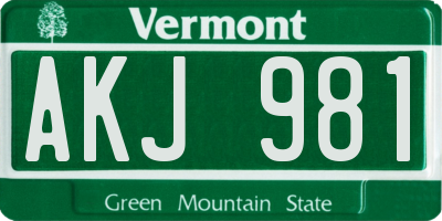 VT license plate AKJ981