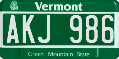 VT license plate AKJ986