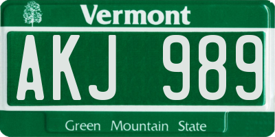 VT license plate AKJ989