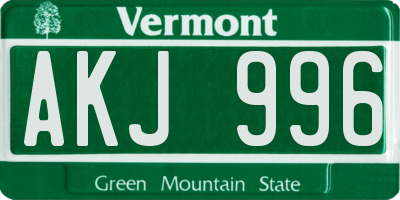 VT license plate AKJ996