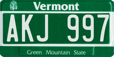 VT license plate AKJ997