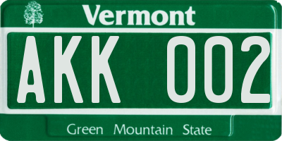 VT license plate AKK002