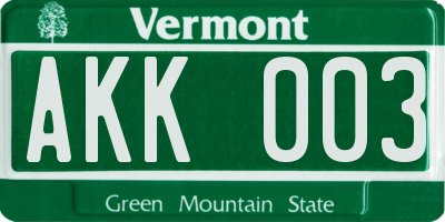 VT license plate AKK003