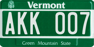 VT license plate AKK007