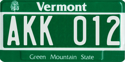 VT license plate AKK012