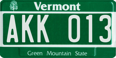 VT license plate AKK013