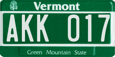 VT license plate AKK017
