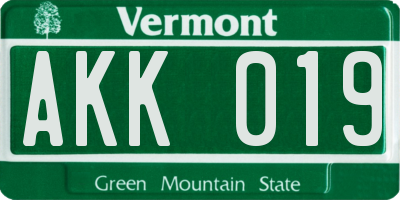 VT license plate AKK019