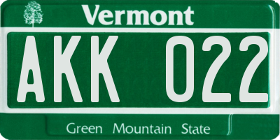 VT license plate AKK022