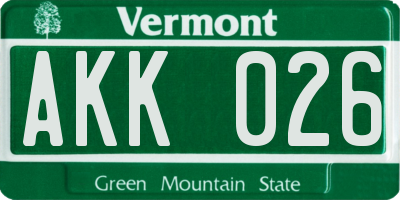VT license plate AKK026