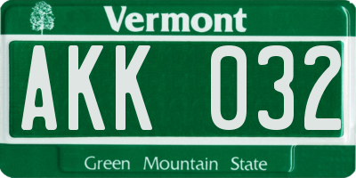 VT license plate AKK032