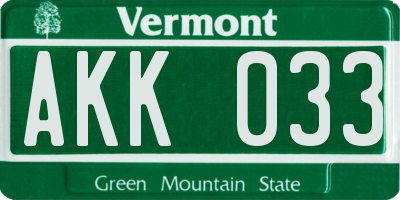 VT license plate AKK033