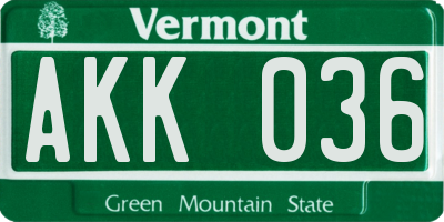 VT license plate AKK036
