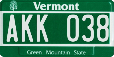 VT license plate AKK038