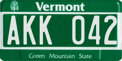 VT license plate AKK042