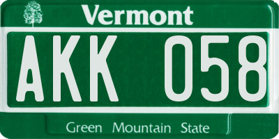 VT license plate AKK058