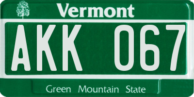 VT license plate AKK067