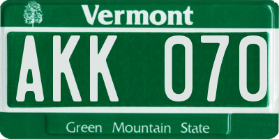 VT license plate AKK070